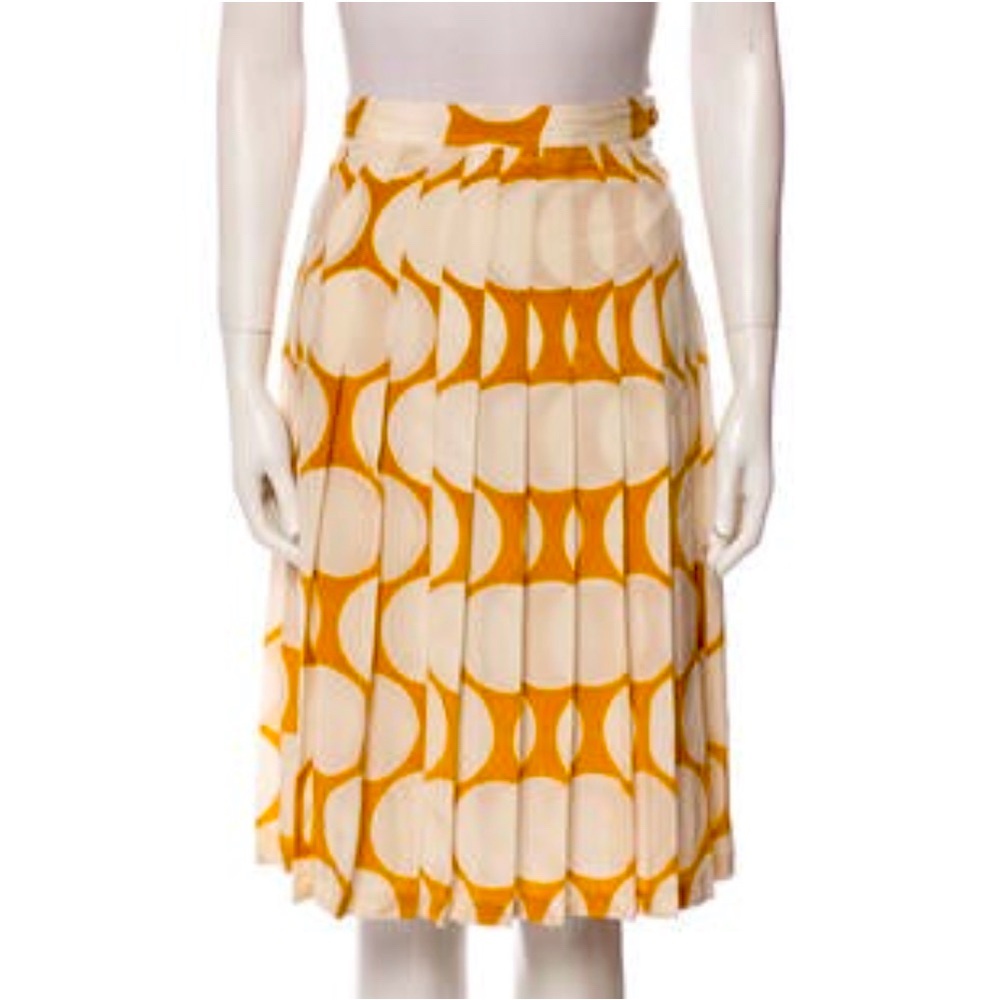 NWT Vintage Valentino skirt set in yellow/mustard and white polka dots.